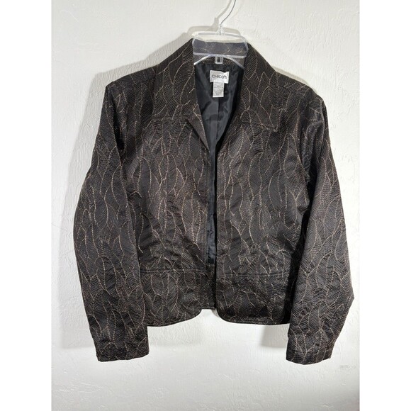 Chicos Women’s Sz 1 (US 8-10) Brown Gold Leaf Textured Embroidered Lined Blazer - Picture 1 of 9
